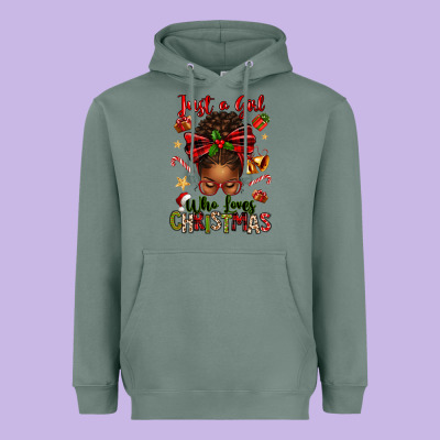 Just A Girl Who Loves Christmas Afro Messy Bun Heavyweight Hoodie Designed By Texasbilliewilder