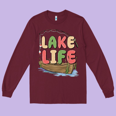 Lake Life Long Sleeve Tee Designed By Maliassmallbusiness