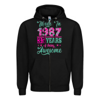 Black made in 1987, 35 years of being awesome Zipper Hoodie - Jasminsmagicworld