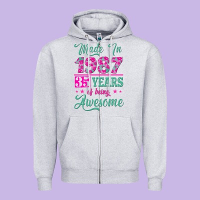 Made In 1987, 35 Years Of Being Awesome Zipper Hoodie Designed By Jasminsmagicworld