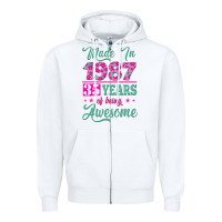 White made in 1987, 35 years of being awesome Zipper Hoodie - Jasminsmagicworld