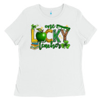 White St. Patrick's Day one lucky teacher Ladies Tee - Neo Western