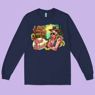 I Just Smile And Say God Bless Long Sleeve Tee Designed By Nancycooperartshop