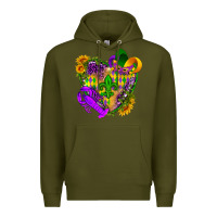 Army Green Mardi Gras heart Premium Hoodie - HowdyJamesFarm