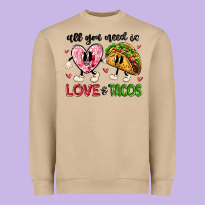 All You Need Is Love And Tacos Heavyweight Sweatshirt Designed By Maliassmallbusiness