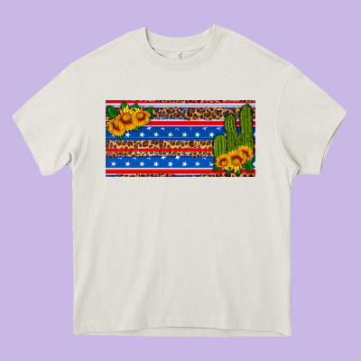 Usa Sunflower And Cactus License Plate Heavy Core Tee Designed By Hra Design Shop