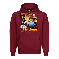Burgundy louisiana  sunset map magnolia Zipper Hoodie - BarkalooDesign