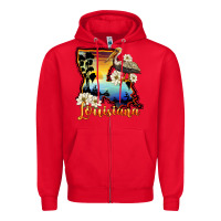 Red louisiana  sunset map magnolia Zipper Hoodie - BarkalooDesign