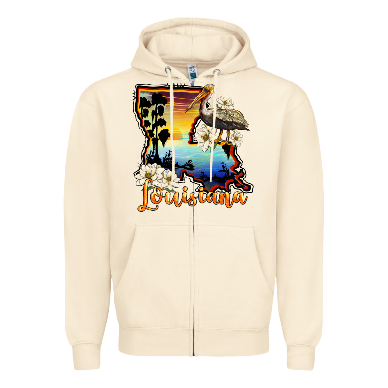 Louisiana  Sunset Map Magnolia Zipper Hoodie by BarkalooDesign | Teevron