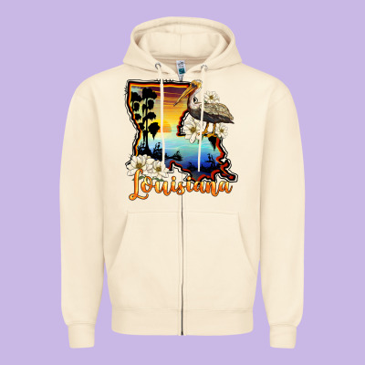 Louisiana  Sunset Map Magnolia Zipper Hoodie Designed By Barkaloodesign