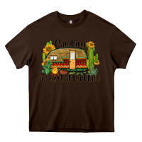 Chocolate Brown camping is my happy place caravan Heavy Core Tee - BarkalooDesign