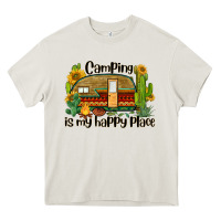 Cream camping is my happy place caravan Heavy Core Tee - BarkalooDesign