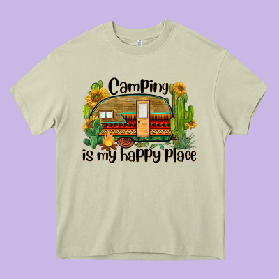 Camping Is My Happy Place Caravan Heavy Core Tee Designed By Barkaloodesign