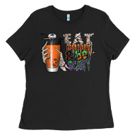 Black Eat drink be scary Ladies Tee - CowhideDigitalArt