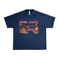 Navy drink coffee read books be happy Urban Heavy Tee - MaliasSmallBusiness