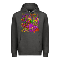 Charcoal Heather Mardi Gras hearts Premium Hoodie - HowdyJamesFarm