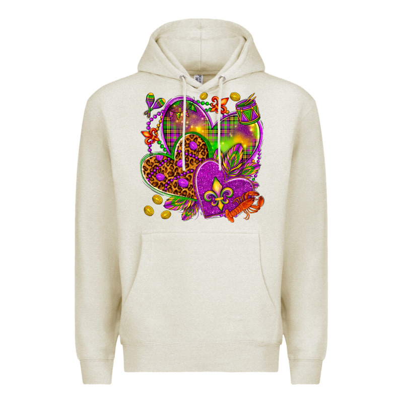 Mardi Gras Hearts Premium Hoodie by HowdyJamesFarm | Teevron