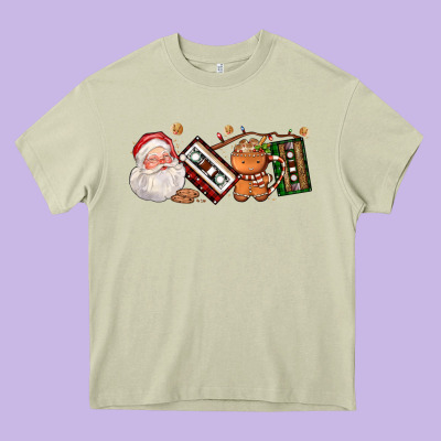 Coffee Cup Santa Cassette Cookie Heavy Core Tee Designed By Fadigitalartstudio