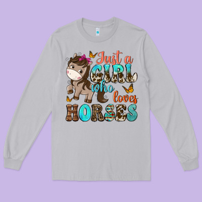 Just A Girl Who Loves Horses Long Sleeve Tee Designed By Nancycooperartshop