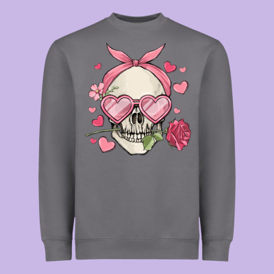 Valentine's Day Skull Heavyweight Sweatshirt Designed By Maliassmallbusiness