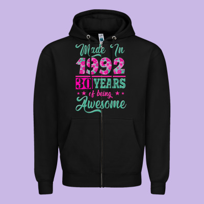 Made In 1992, 30 Years Of Being Awesome Zipper Hoodie Designed By Jasminsmagicworld