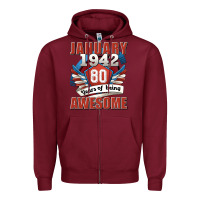 Burgundy january 1942 80 years of being awesome Zipper Hoodie - Jasminsmagicworld