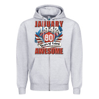 Heather Grey january 1942 80 years of being awesome Zipper Hoodie - Jasminsmagicworld
