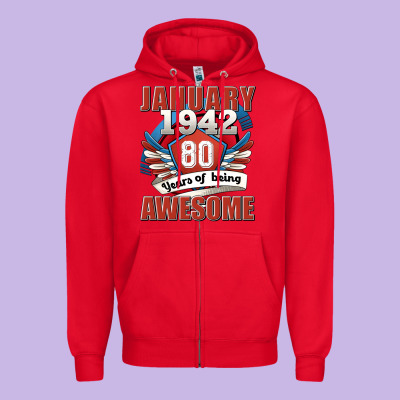 January 1942 80 Years Of Being Awesome Zipper Hoodie Designed By Jasminsmagicworld