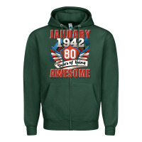 Sports Green january 1942 80 years of being awesome Zipper Hoodie - Jasminsmagicworld