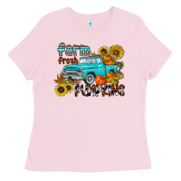 Bubblegum Pink farm fresh pumpkin Ladies Tee - CowhideDigitalArt