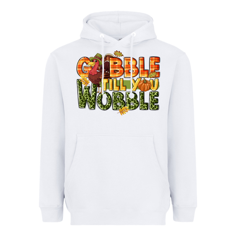 Gobble Till You Wobble Turkey Thanksgiving Heavyweight Hoodie by NancyCooperArtShop | Teevron