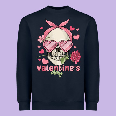 Valentine's Day Skull Heavyweight Sweatshirt Designed By Maliassmallbusiness