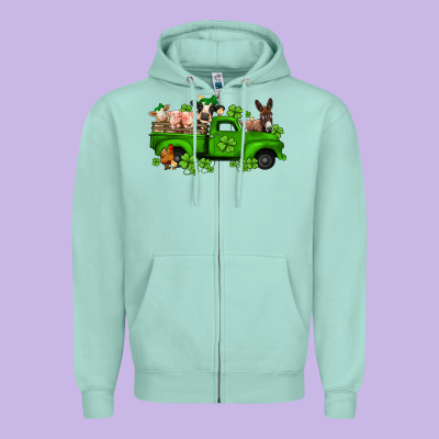 St Patricks Farm Animals Truck Zipper Hoodie Designed By Jasminsmagicworld