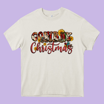 Cowboy Christmas Heavy Core Tee Designed By Fadigitalartstudio