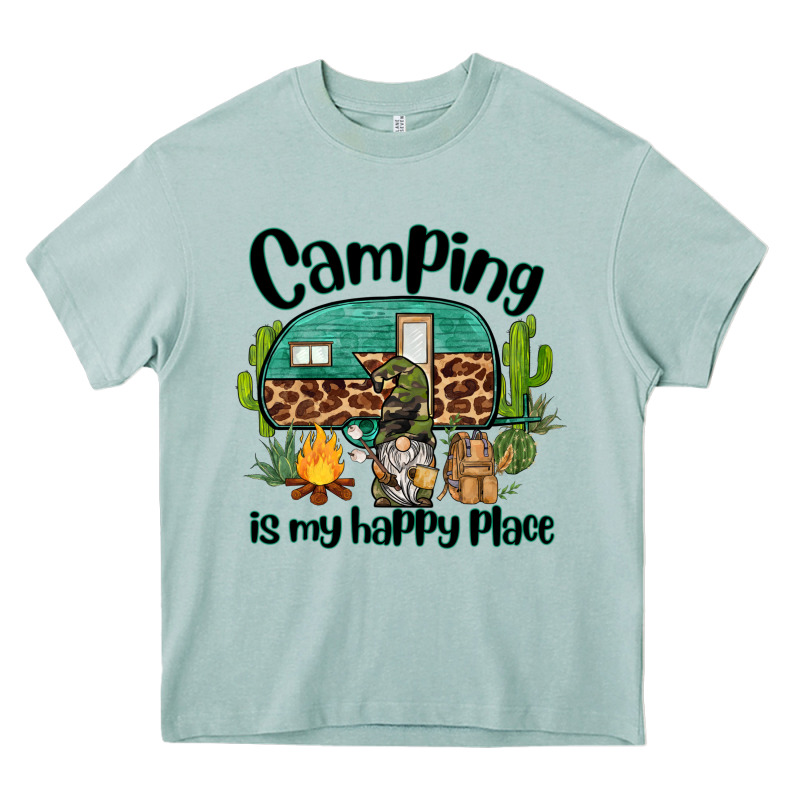Camping Is My Happy Place Caravan And Gnome Heavy Core Tee by BarkalooDesign | Teevron