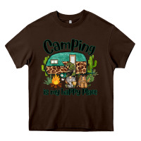 Chocolate Brown camping is my happy place caravan and gnome Heavy Core Tee - BarkalooDesign