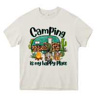 Cream camping is my happy place caravan and gnome Heavy Core Tee - BarkalooDesign