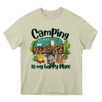 Mossy camping is my happy place caravan and gnome Heavy Core Tee - BarkalooDesign