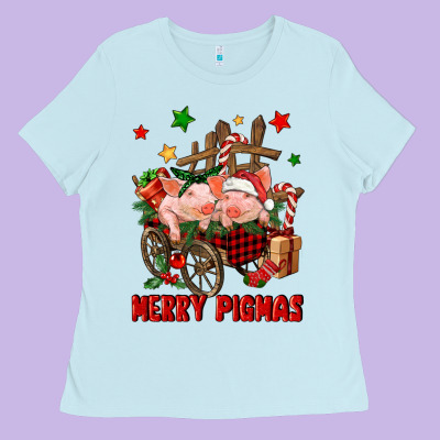 Merry Pig Mas Ladies Tee Designed By Fadigitalartstudio