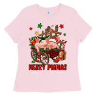 Bubblegum Pink merry pig mas Ladies Tee - FaDigitalArtStudio
