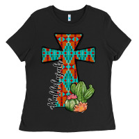 Black aztec cactus cross Ladies Tee - JahusDesignShop