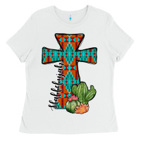 White aztec cactus cross Ladies Tee - JahusDesignShop