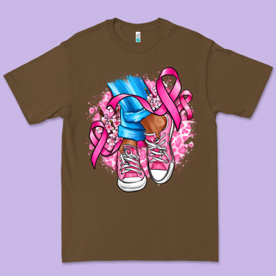 Cancer Ribbon Pink Converse And Flowers Premium Tee Designed By Adodesignshop