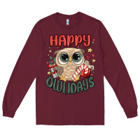 Burgundy happy owlidays Long Sleeve Tee - MaliasSmallBusiness