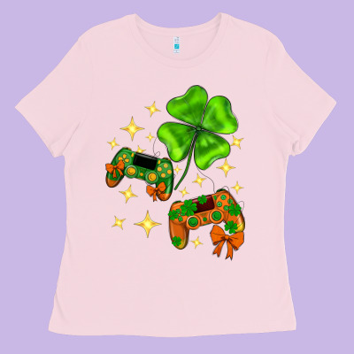 St. Patrick's Day With Game Control And Clover Ladies Tee Designed By Neo Western
