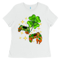 White St. Patrick's Day with game control and clover Ladies Tee - Neo Western