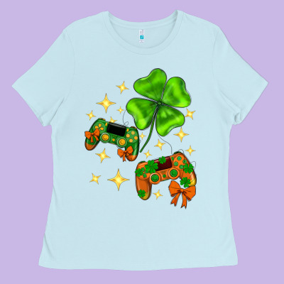 St. Patrick's Day With Game Control And Clover Ladies Tee Designed By Neo Western