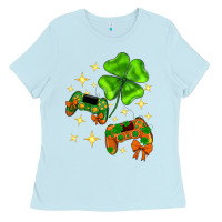 Baby Blue St. Patrick's Day with game control and clover Ladies Tee - Neo Western