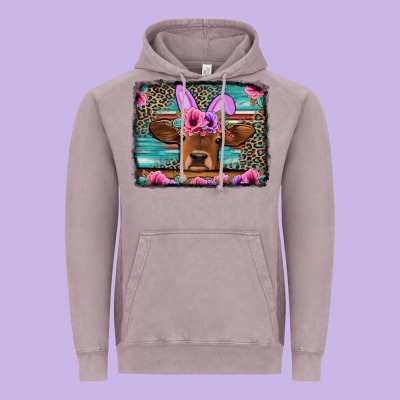Easter Floral Leopard Cow Vintage Hoodie Designed By Jasminsmagicworld