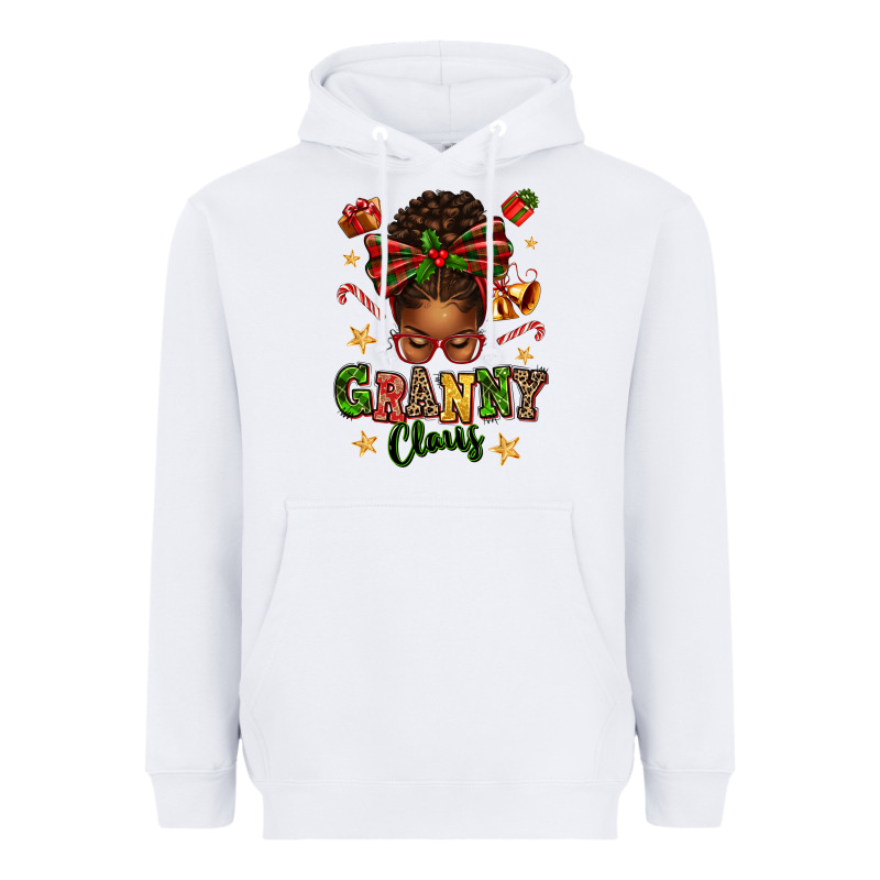 Granny Claus Afro Messy Bun Heavyweight Hoodie by texasbilliewilder | Teevron